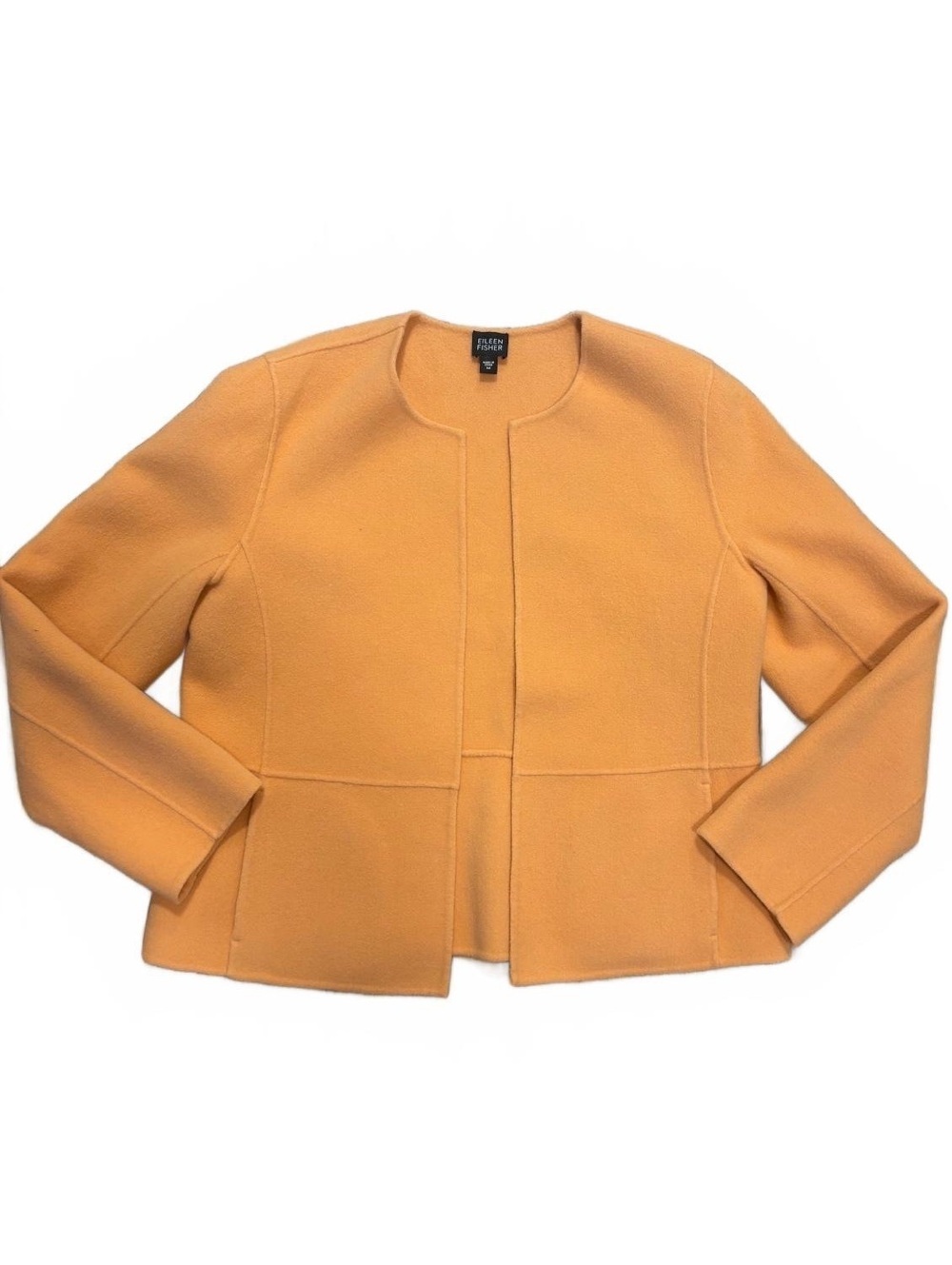 Eileen Fisher Women's Medium Orange Wool Cashmere Blend Open Front Jacket
